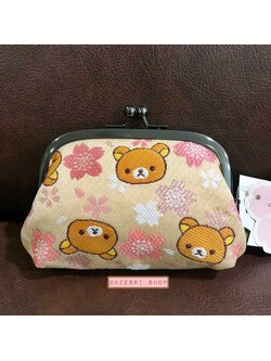 กระเป๋าปิ๊กแป๊ก Rilakkuma ใบเล็ก สีครีมทอง ปากปิดเปิดเป็นเหล็ก แบบ Japan Limited ทำจากผ้าญี่ปุ่น ขนาดเล็ก 10 x 7 x 3 ซม.