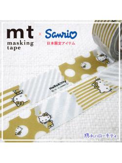 เทปตกแต่ง mt x Sanrio Masking Tape ลายน่ารักหายาก ลาย Hello Kitty Metallic (สีเงิน-เหลืองทอง) ขนาด 2 ซม. x 10 ม.