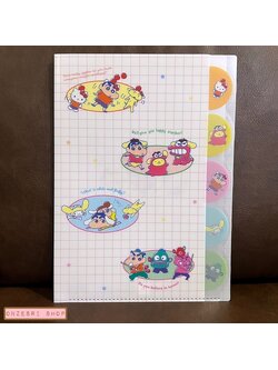 แฟ้ม A4 ลาย Crayon Shinchan x Sanrio Characters แบบสีขาว (Friends) แยกใส่เอกสารได้ 5 ช่อง ตรงที่แบ่งแต่ละช่องเป็นแบบลายสวย
