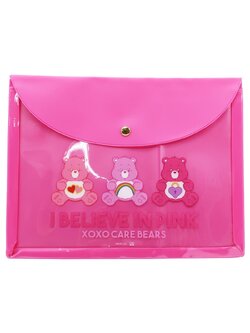 Care Bears Plastic Case สีชมพู I believe in Pink ซองใส่ของแบบมีกระดุม ขนาด 24 x 18.5 ซม.