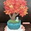 Autumn Pop Up Card จาก Hallmark Japan การ์ดเปล่าแบบน้องแมวญี่ปุ่นกับต้นบอนไซใบสีส้ม มีกากเพชร กางตั้งได้ ด้านล่างเขียนได้ มาพร้อมซอง ขนาด 16.8 x 11.4 ซม.
