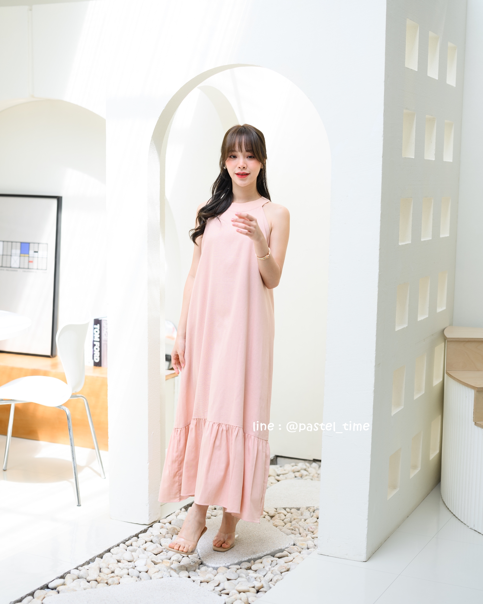 Clio Vest Linen Maxi dress - สีชมพู