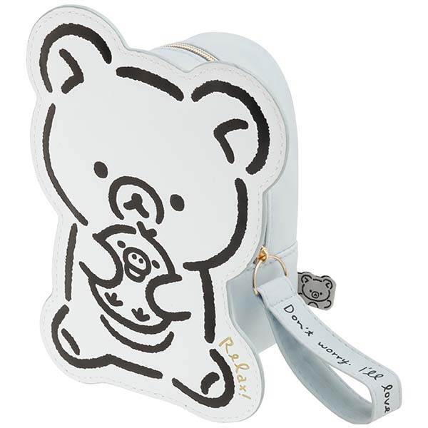 กระเป๋า Rilakkuma's Message Dicut Pouch สีขาว ด้านหลังใส่ของได้ เป็นหนัง PU ขนาด 18 x 13.5 x 6 ซม.