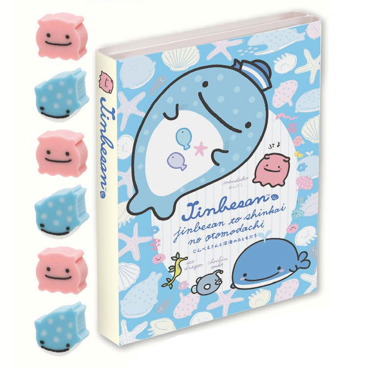 Big Memo กระดาษโน้ตลายฉลามวาฬ Jinbesan กับปลาหมึก Mendako สีฟ้า ขนาด 14.8 x 10.5 x 1.4 ซม. มี 4 ลาย รวม 100 แผ่น มียางลบเล็กให้ 6 ก้อน