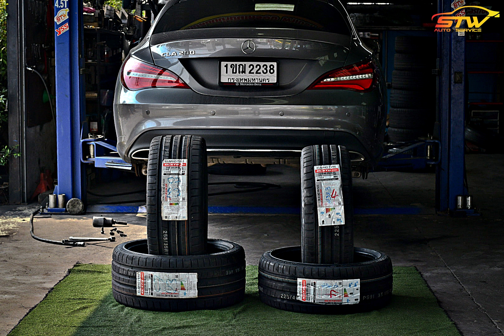 ยาง KUMHO ECSTA PS91 F 225/40R19 93Y R 255/35R19 96Y ติดตั้งใส่ Mercedes Benz CLA200
