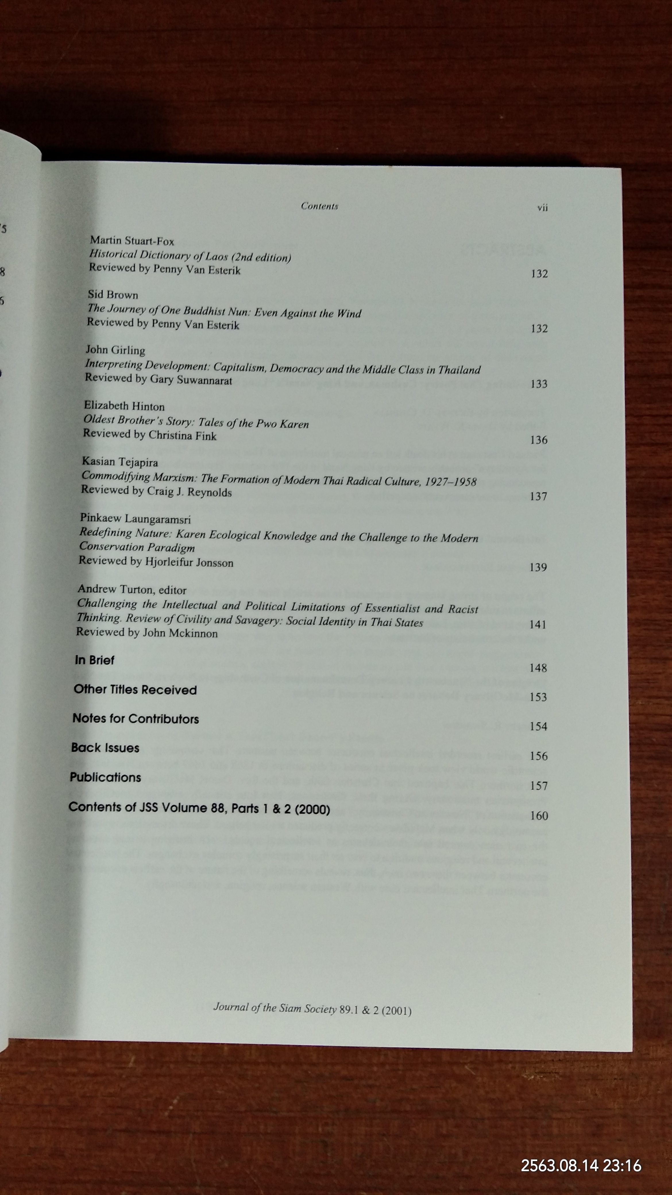 The Journal of the Siam Society Volume 89 , Parts 1 & 2 2001