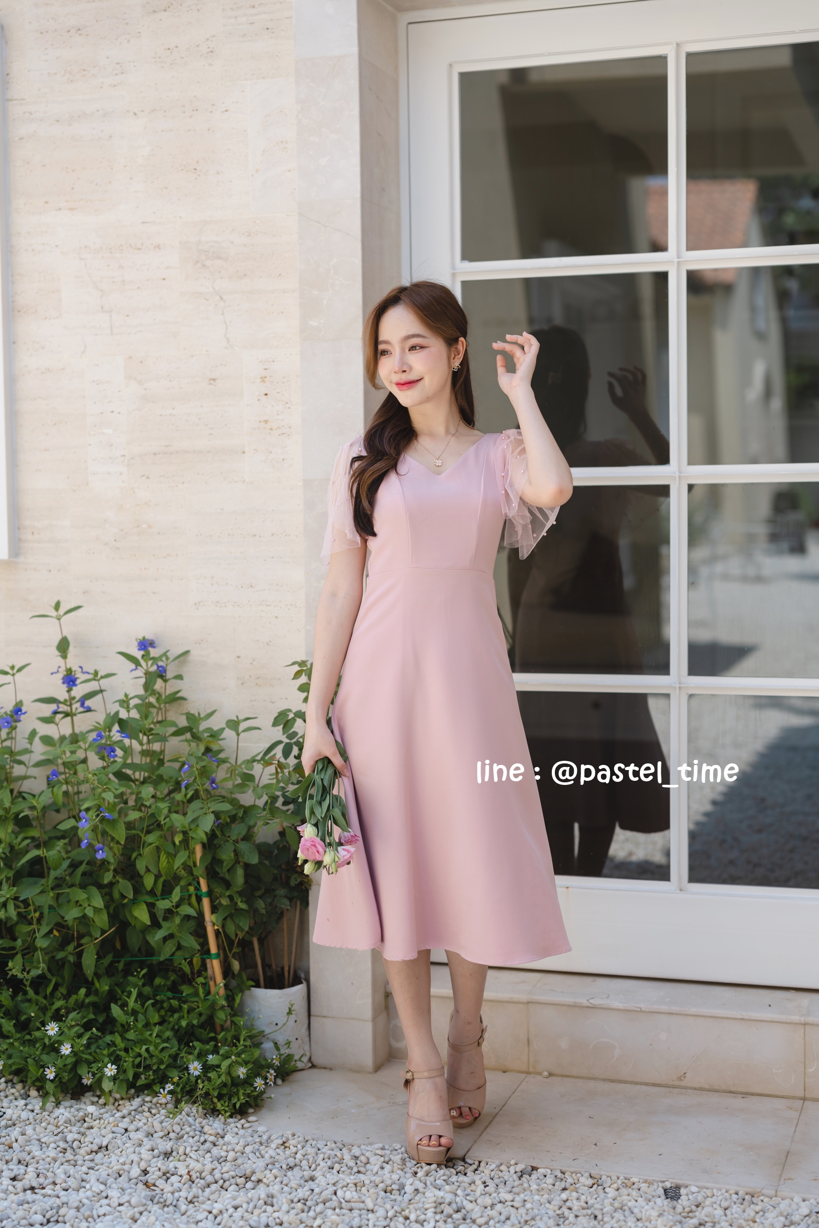 Dear Darling Midi Dress - สีชมพู