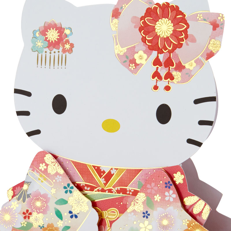 Sanrio Card - Pop up ลาย Hello Kitty Kimono (Japan Limited) แบบนั่ง ด้านล่างเขียนได้ มาพร้อมซองลายน่ารัก ขนาดก่อนกาง 11.5 x 0.5 x 15.5 ซม.