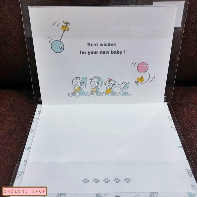 New Baby Birthday Card จาก Hallmark Japan การ์ดอวยพรต้อนรับเด็กแรกเกิด ลาย Happy New Baby (Snoopy Peanuts Baby) ขนาด 13.2 x 10 ซม.