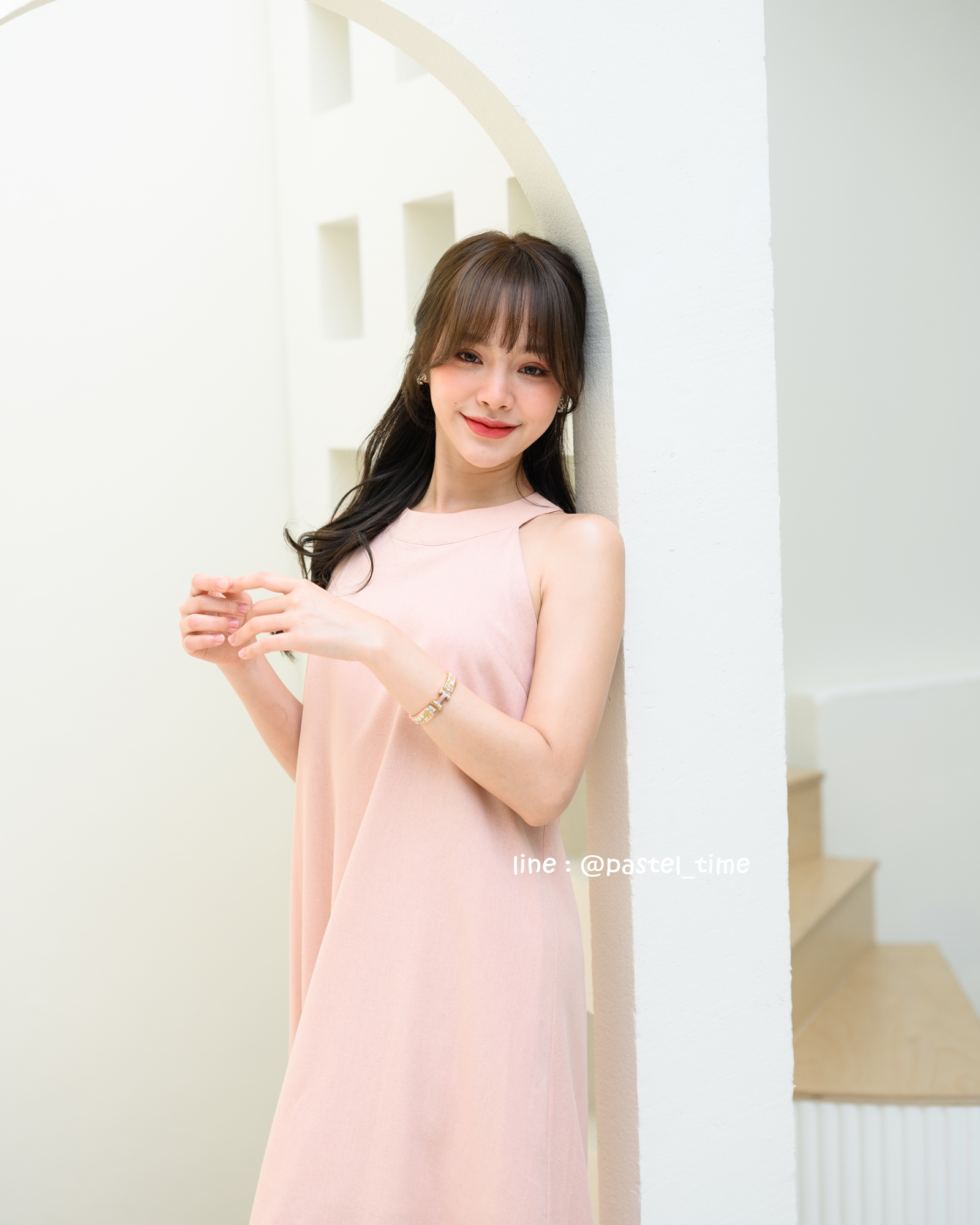 Clio Vest Linen Maxi dress - สีชมพู