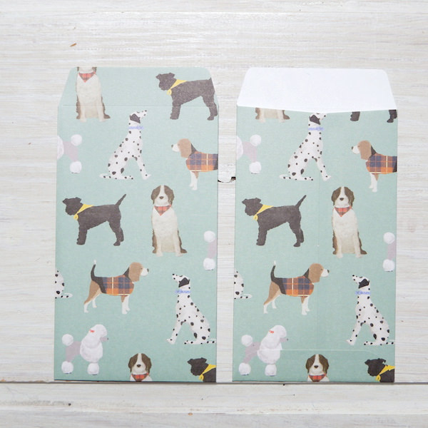 ซองใส่เงิน/จดหมายน่ารัก ๆ ขนาดเล็ก ลาย Dog (Green) จากญี่ปุ่น ขนาด 6.5 x 12.5 ซม. มี 5 ซองในเซ็ต