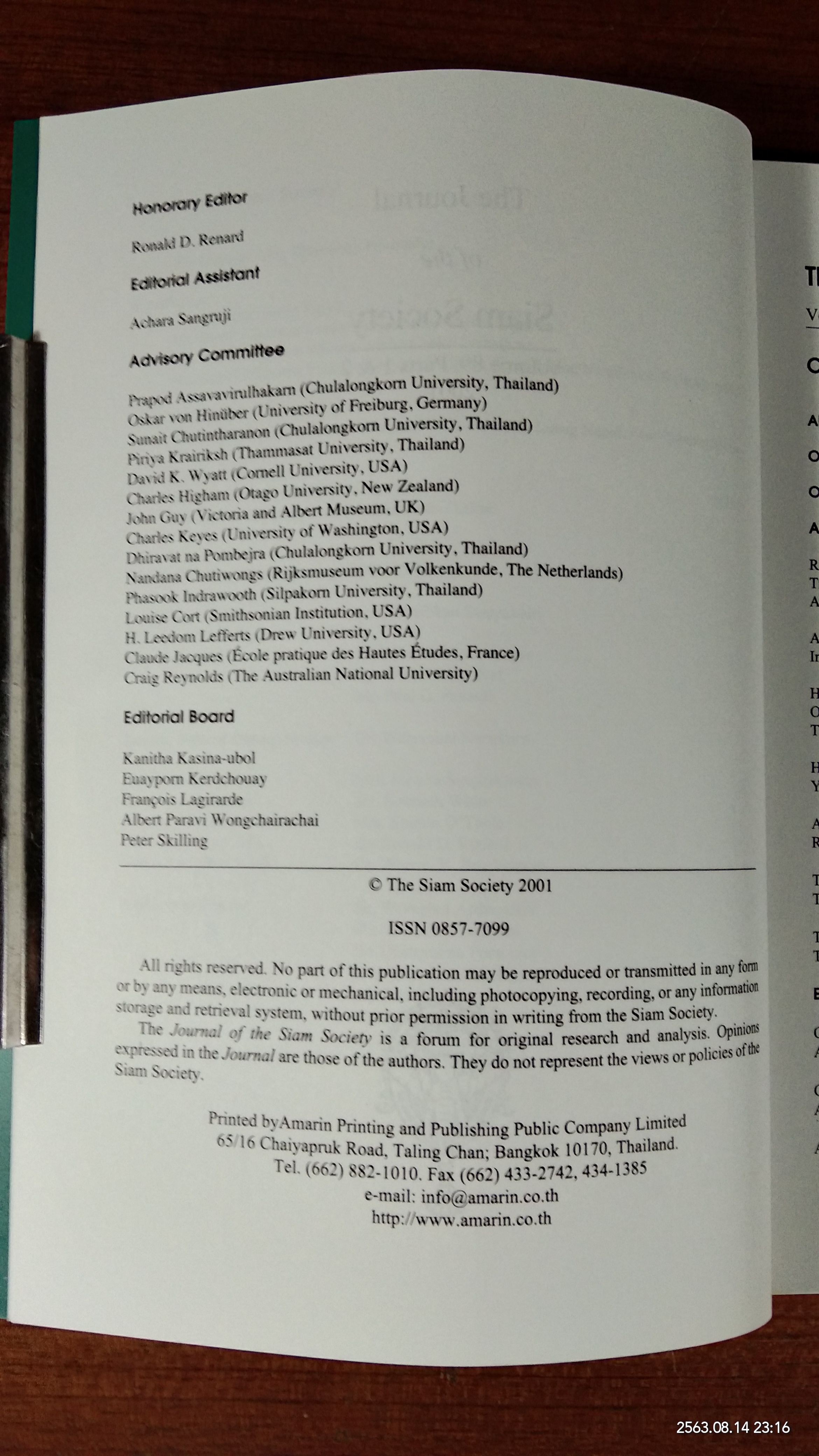 The Journal of the Siam Society Volume 89 , Parts 1 & 2 2001