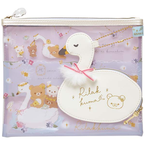 เซ็ตกระเป๋า Rilakkuma: Swan and Gold Flower Pouch มี 2 ใบในเซ็ต ขนาด 18 x 21 x 1 ซม. / 13.5 x 13 x 1 ซม.