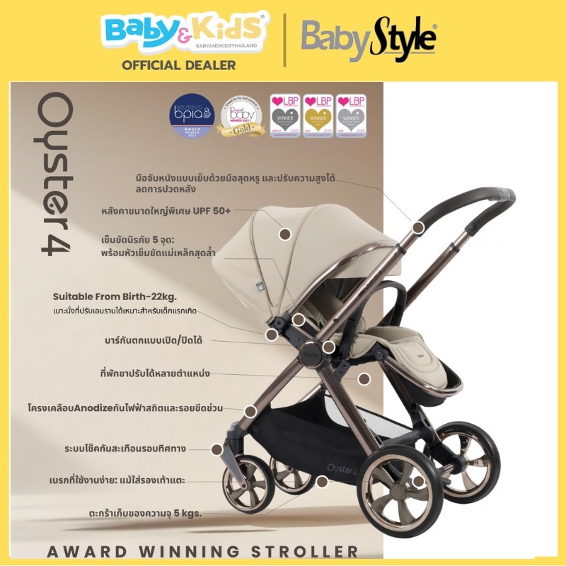 Oyster 4 Baby Stroller รถเข็นเด็ก สำหรับแรกเกิด -22 kg. Milk