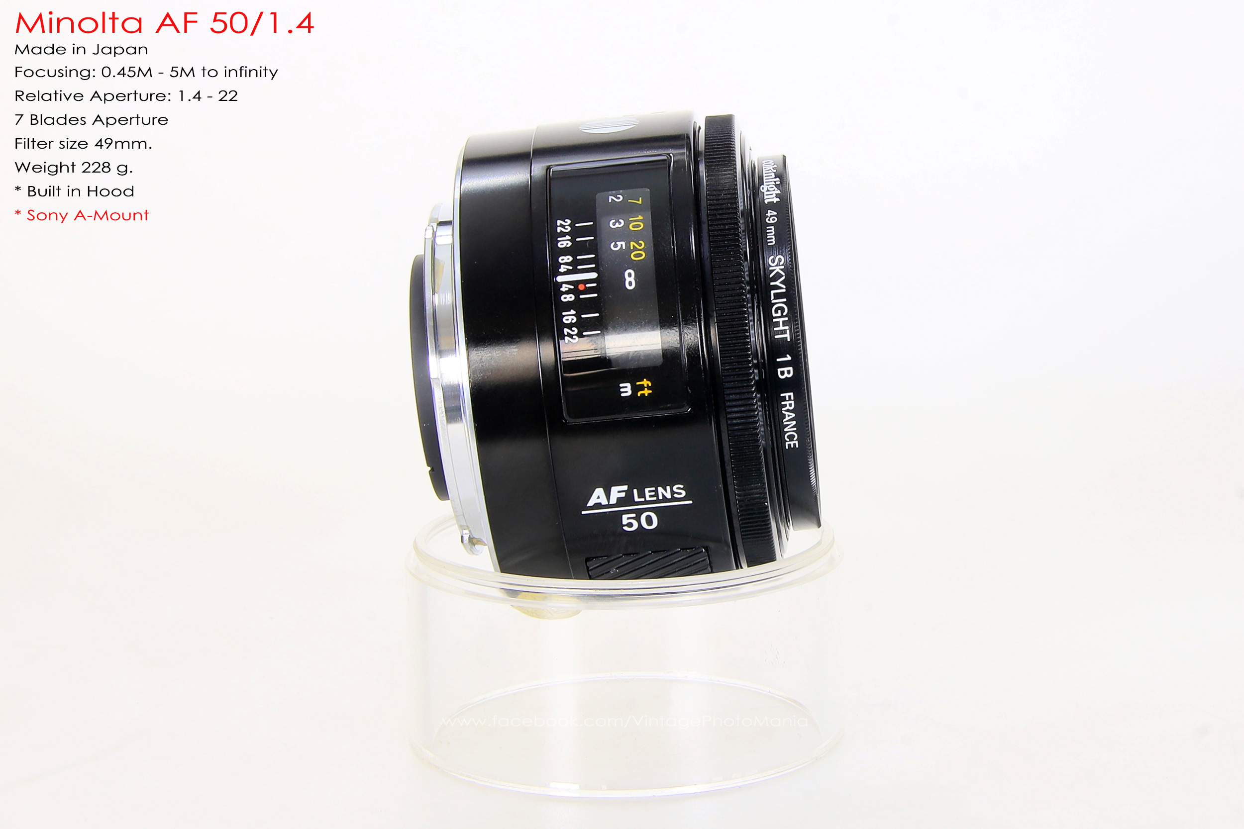 Minolta AF 50/1.4 *Sony A Mount เลนส์ไวแสงละลายฉากหลังสวยสำหรับกล้อง Sony DSLR