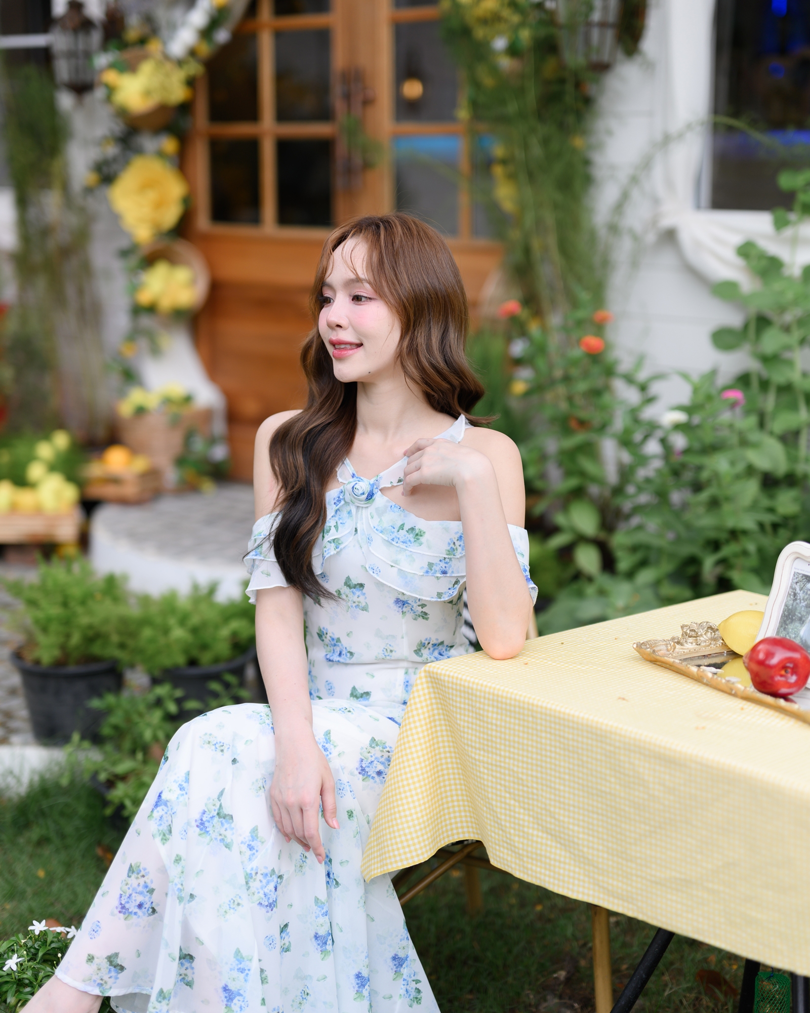 Hydrangea Off-Shoulder Maxi Dress