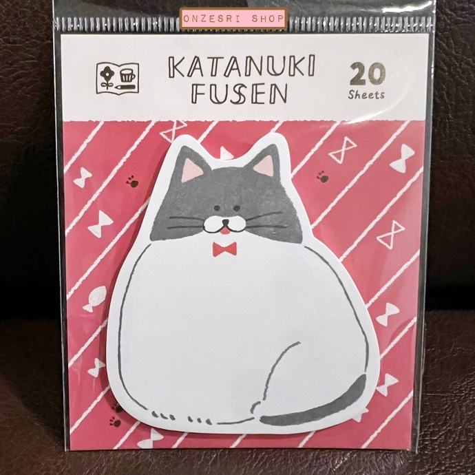 กระดาษโน้ตมีกาว Furukawa Paper Works Katanuki Fusen จากญี่ปุ่น ลายแมว Neko ขนาดกระดาษ ประมาณ 7 x 7 ซม. มี 20 แผ่น