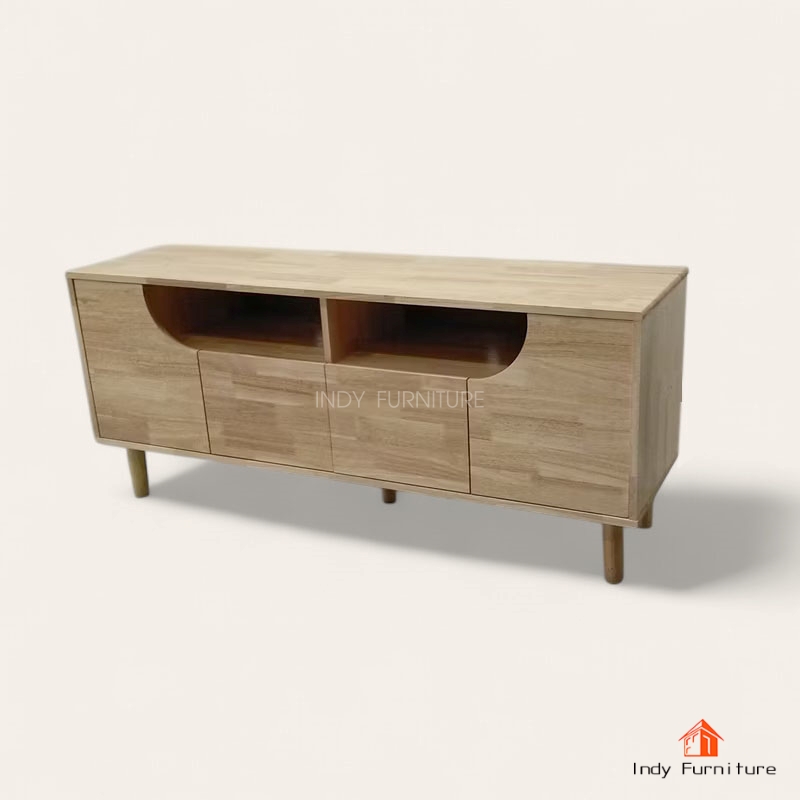 ตู้อเนกประสงค์ ชั้นวางทีวีไม้ยางพารา รุ่น Racha-B140SP สีธรรมชาติ