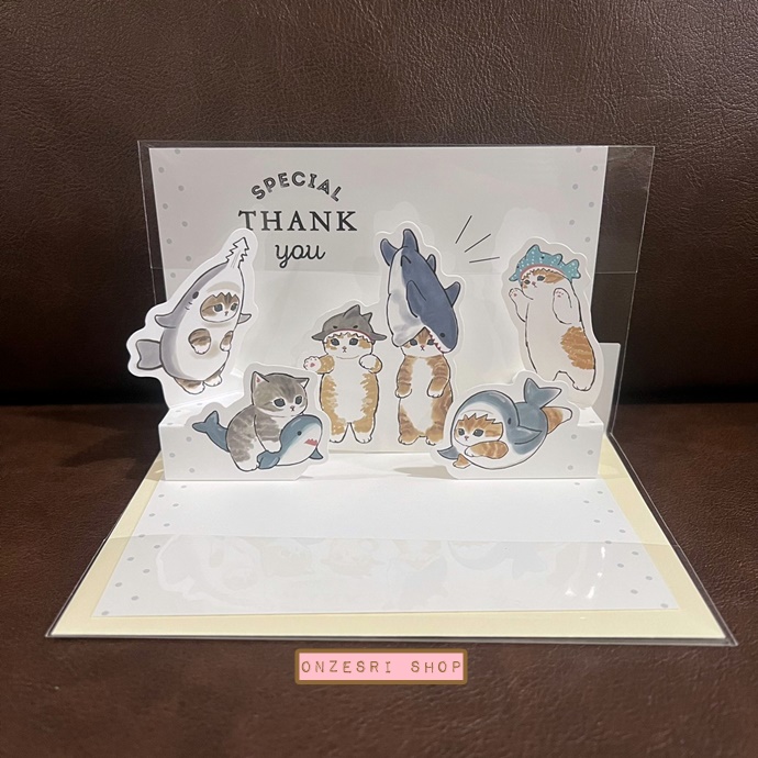 mofusand Pop Up Thank You Card From Japan การ์ดขอบคุณลาย mofusand Shark ขนาดการ์ด 15 x 10.5 ซม.