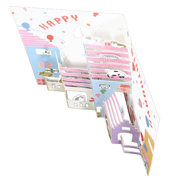 Birthday Pop Up Card จากญี่ปุ่น การ์ดอวยพรวันเกิด แบบน้องแมวโผล่ออกมาจากบ้าน เขียนด้านหลังได้ มาพร้อมซอง ขนาด 12.5 x 16.5 x 0.6 ซม.