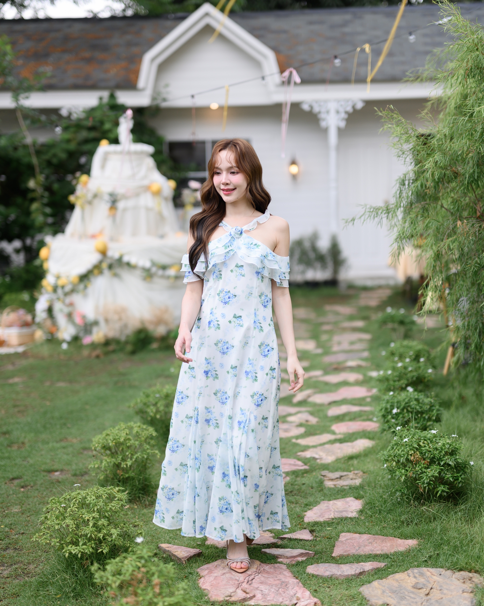 Hydrangea Off-Shoulder Maxi Dress