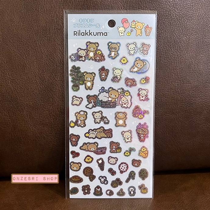 สติกเกอร์ Rilakkuma Kira Kira Prism Sticker เป็นแบบวิ้ง ๆ แบบสีฟ้า ขนาด 20 x 9.5 ซม.