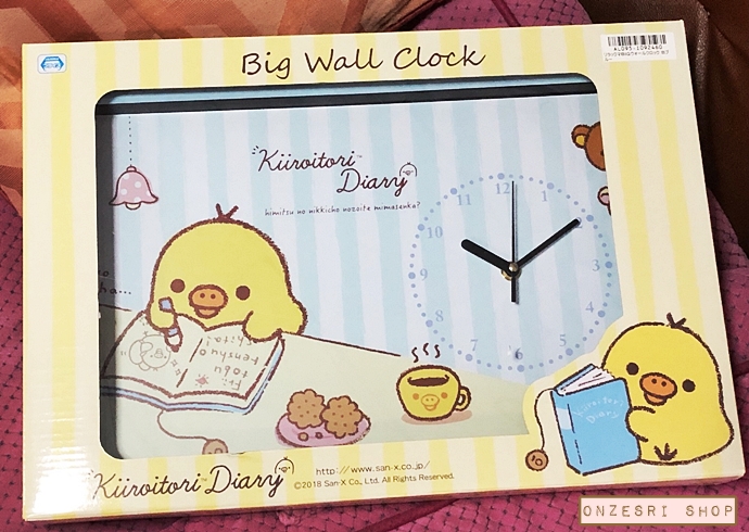 นาฬิกา Rilakkuma Wall Clock แบบสี่เหลี่ยม ลาย Kiiroitori Everyday สีฟ้าขาว ขนาดใหญ่ 42 x 30 ซม.
