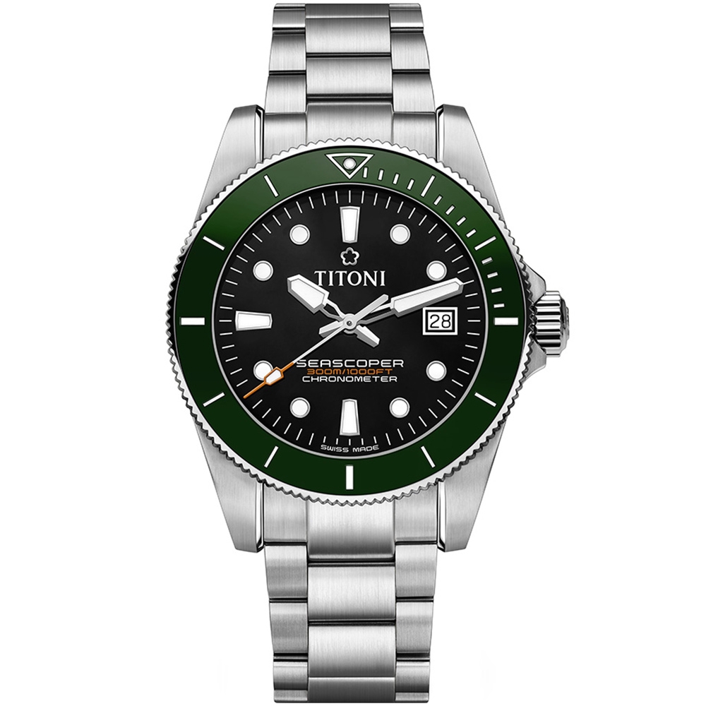 TITONI SEASCOPER 300 CHRONOMETER รุ่น 83300 S-GN-702 (หน้าปัดดำ ขอบเขียว)