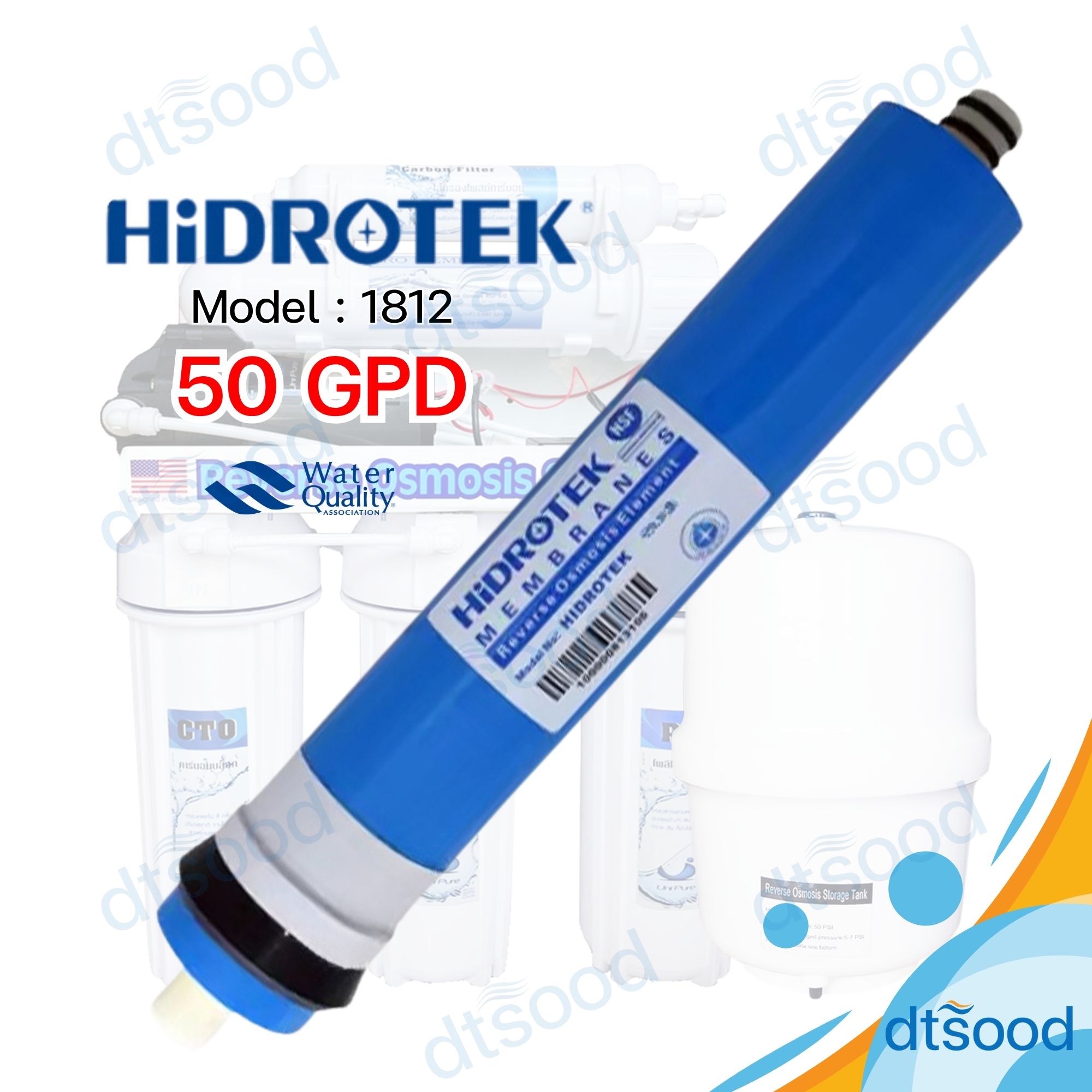 ไส้กรองน้ำ RO Membrane ขนาด 50 GPD ยี่ห้อ Hidrotek กรองละเอียด 0.0001 ไมครอน