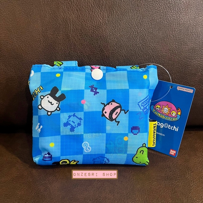 กระเป๋า Eco Bag ลาย Tamagotchi Shopping Bag สีฟ้า จากญี่ปุ่น พับได้ พกพาสะดวก ขนาด 34 x 42.5 ซม. / พับแล้วเหลือ 14.5 x 11 ซม.