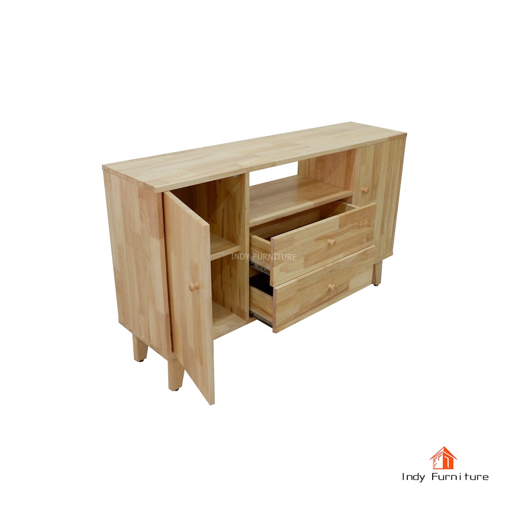 ตู้อเนกประสงค์ ไม้ยางพารา รุ่น CHACO-B120 สีธรรมชาติ/บานขาว 120x30x70cm.