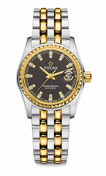 TITONI Automatic COSMO QUEEN ผู้หญิง รุ่น 729SY-542 ( หน้าปัดสีเทาขอบหยัก ) ประกันศูนย์ไทย