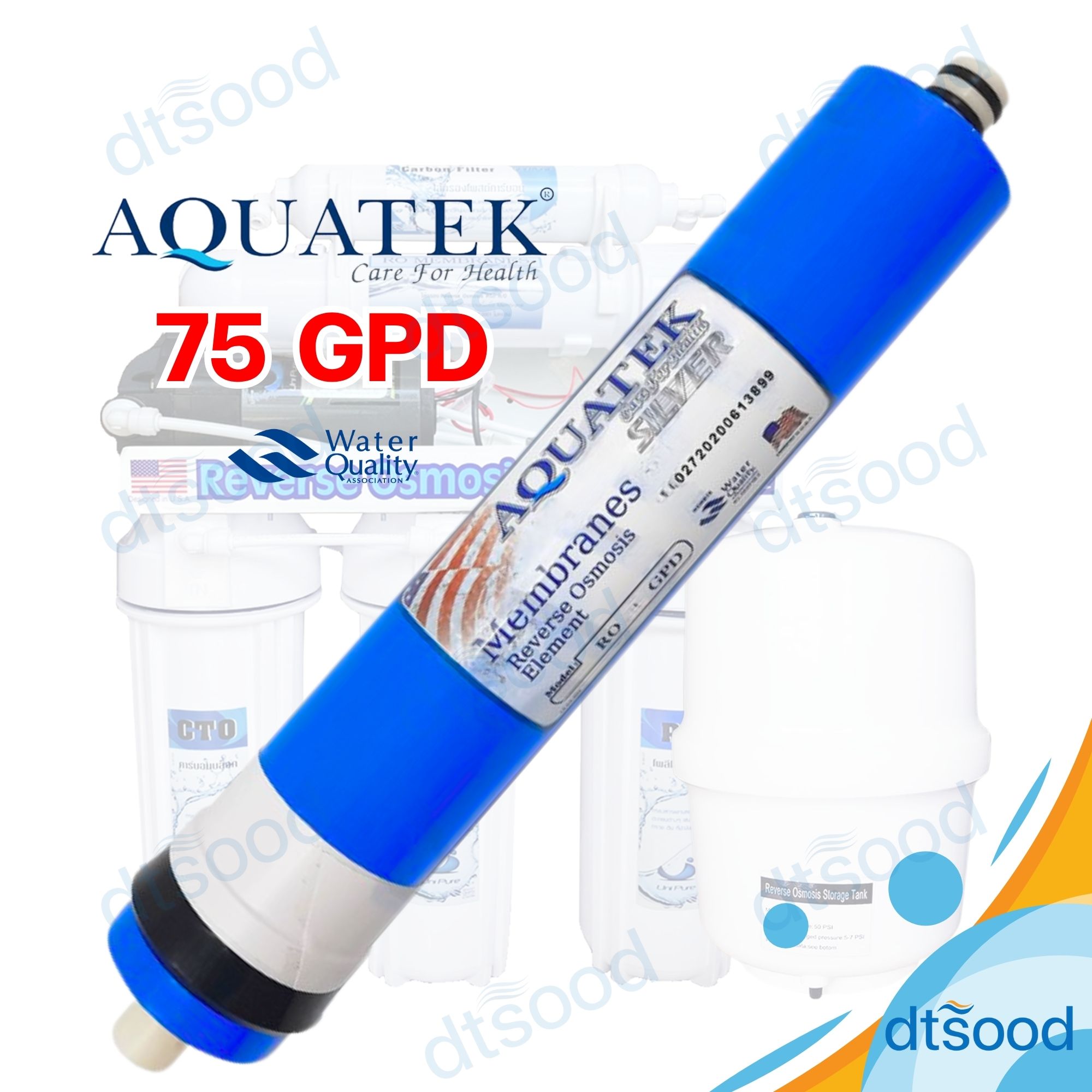 ไส้กรองน้ำ RO Membrane ขนาด 75 GPD ยี่ห้อ Aquatek กรองละเอียด 0.0001 ไมครอน