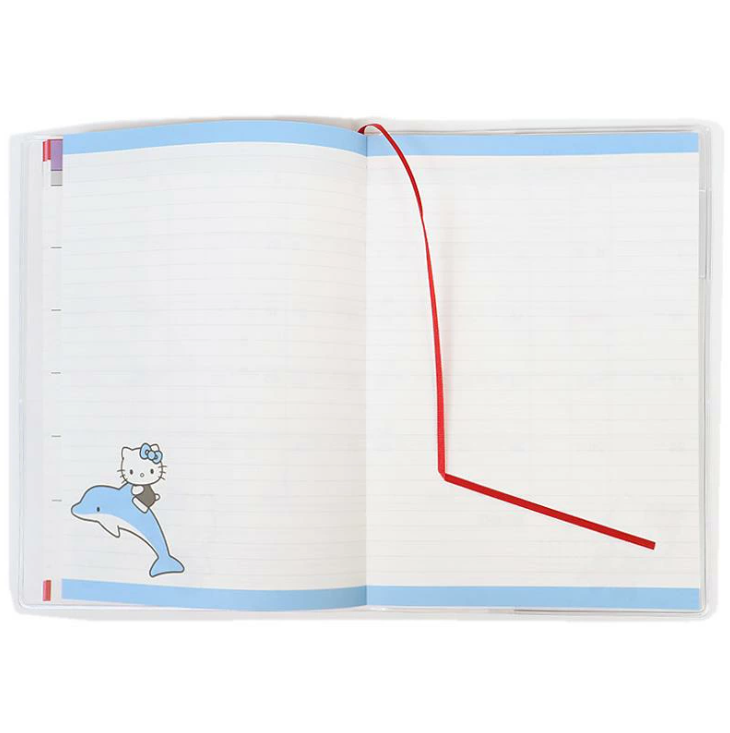 สมุด 2026 Schedule Book เล่มบาง B6 ลาย Hello Kitty สีครีมแดง ขนาด 18.7 x 13.5 x 0.7 ซม. (80 หน้า) มีให้จดตั้งแต่เดือน 10/2025 - 3/2027 เป็นปฎิทินแบบ monthly ช่องกลาง จดได้เยอะ และมี sticker