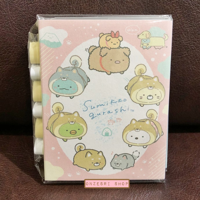 กระดาษโน้ต Memo แบบเล่มลาย Sumikko Gurashi - Dog Cosplay with Puppy สีชมพู มียางลบเล็ก 6 ก้อน ขนาด 9 x 7 x 1.8 ซม. กระดาษมี 6 ลาย รวม 120 แผ่น
