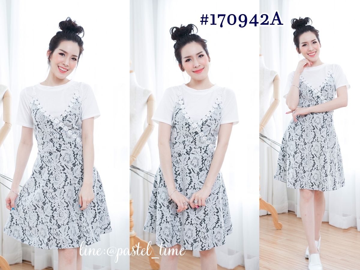 Mina Lace Dress + Top Set – ชุดเซทเดรสลูกไม้+เสื้อ : สีขาว
