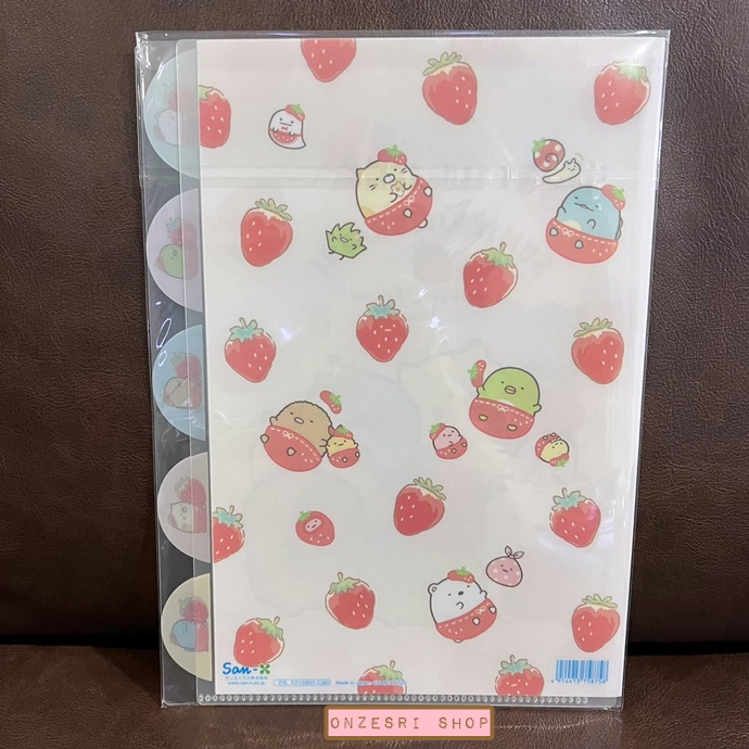 แฟ้ม A4 แยกใส่เอกสารได้ 5 ช่อง ลาย Sumikko Gurashi Strawberry Fair สีขาว ตรงที่คั่นแต่ละช่อง เป็นแบบตัวการ์ตูนน่ารัก ๆ