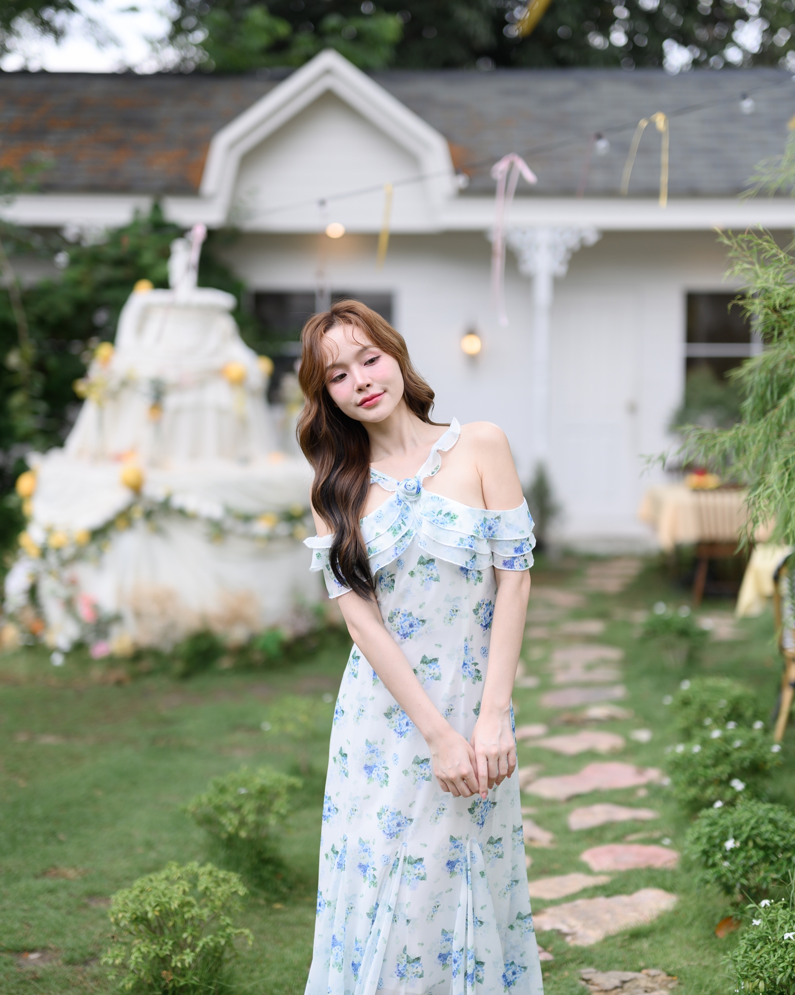 Hydrangea Off-Shoulder Maxi Dress
