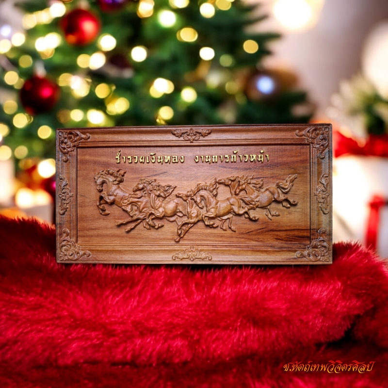 ไม้ประดู่แกะสลัก รุ่น NC-09 ม้า 8 เซียน ร่ำรวยเงินทอง การงานก้าวหน้า ขนาด 19x37.5 Cm.