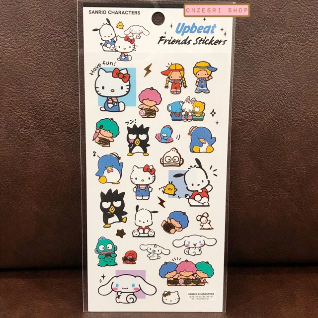 สติกเกอร์ Sanrio Upbeat Friends Sticker แบบด้านบนตัวอักษรฟ้า เป็นแบบรวมตัวคาแรกเตอร์ซานริโอ้ มีแบบผสมขอบทอง สวย ๆ ขนาด 9.5 x 20 ซม.