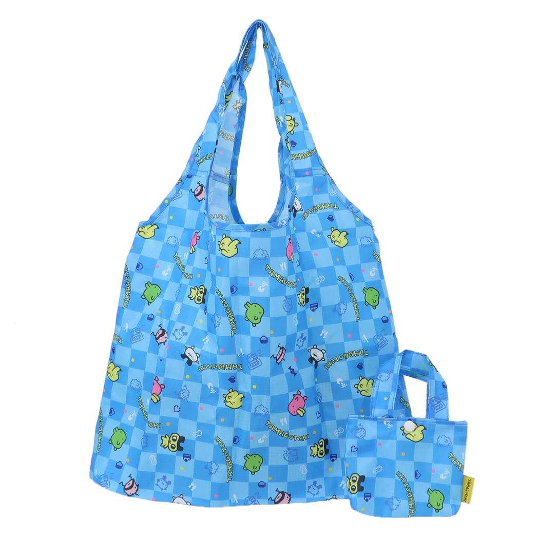 กระเป๋า Eco Bag ลาย Tamagotchi Shopping Bag สีฟ้า จากญี่ปุ่น พับได้ พกพาสะดวก ขนาด 34 x 42.5 ซม. / พับแล้วเหลือ 14.5 x 11 ซม.