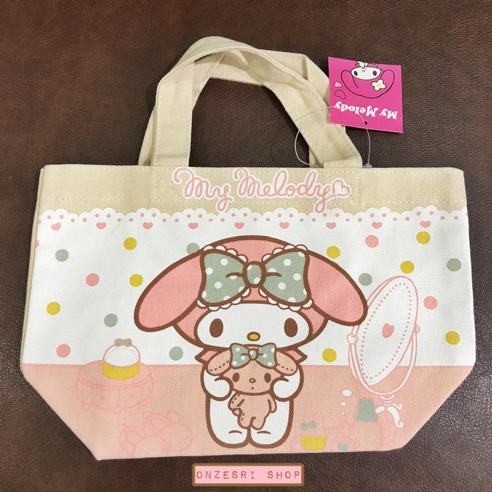 กระเป๋าหิ้วลาย My Melody เป็นผ้าแคนวาสหนา ขนาด 30 x 20 x 9.5 ซม.