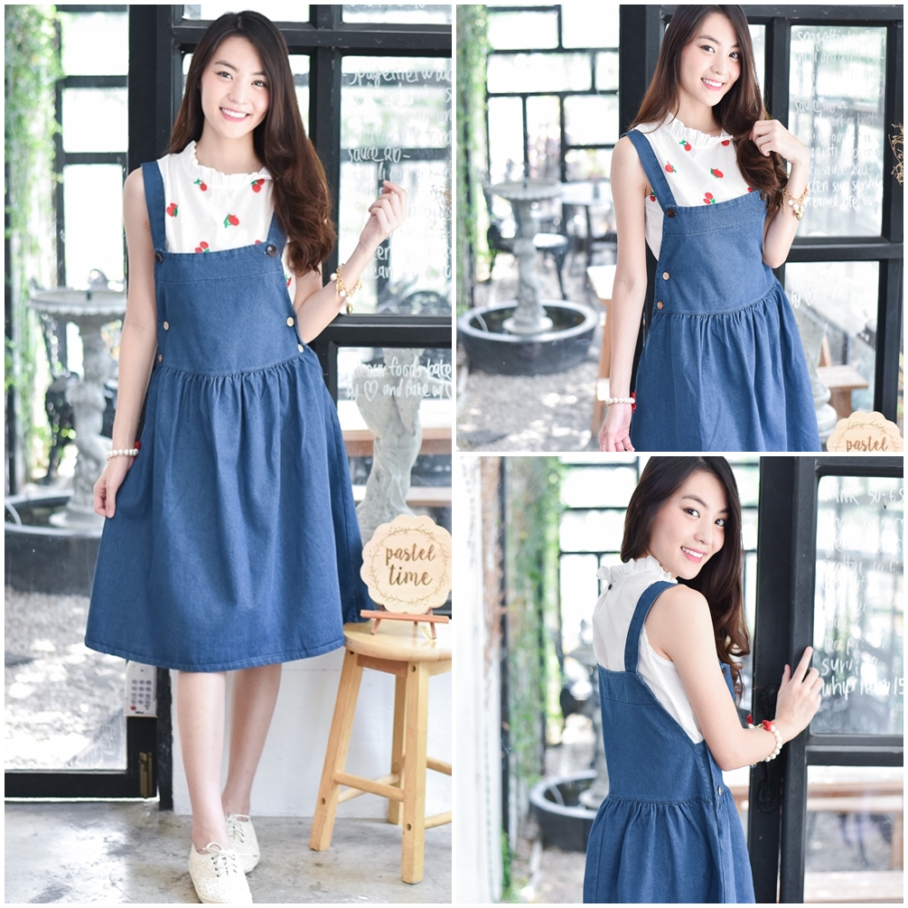 Chic Denim Midi Jumper Dress (เฉพาะเอี๊ยม)