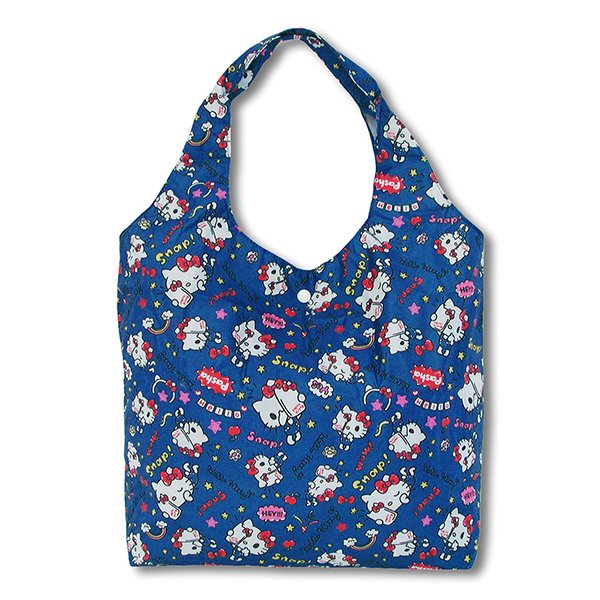 กระเป๋า Hello Kitty Eco Bag แบบฐานกว้าง ลาย Selfie (Blue) พับได้ พกพาสะดวก ขนาด 50 x 34 x 10 ซม. / ตอนพับ 16.5 x 12 x 3 ซม.