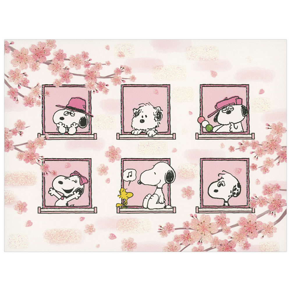 Snoopy Pop Up Card From Hallmark Japan การ์ดอวยพรลาย Snoopy Sakura & Dango ขนาด 14.8 x 10.8 x 0.2 ซม.