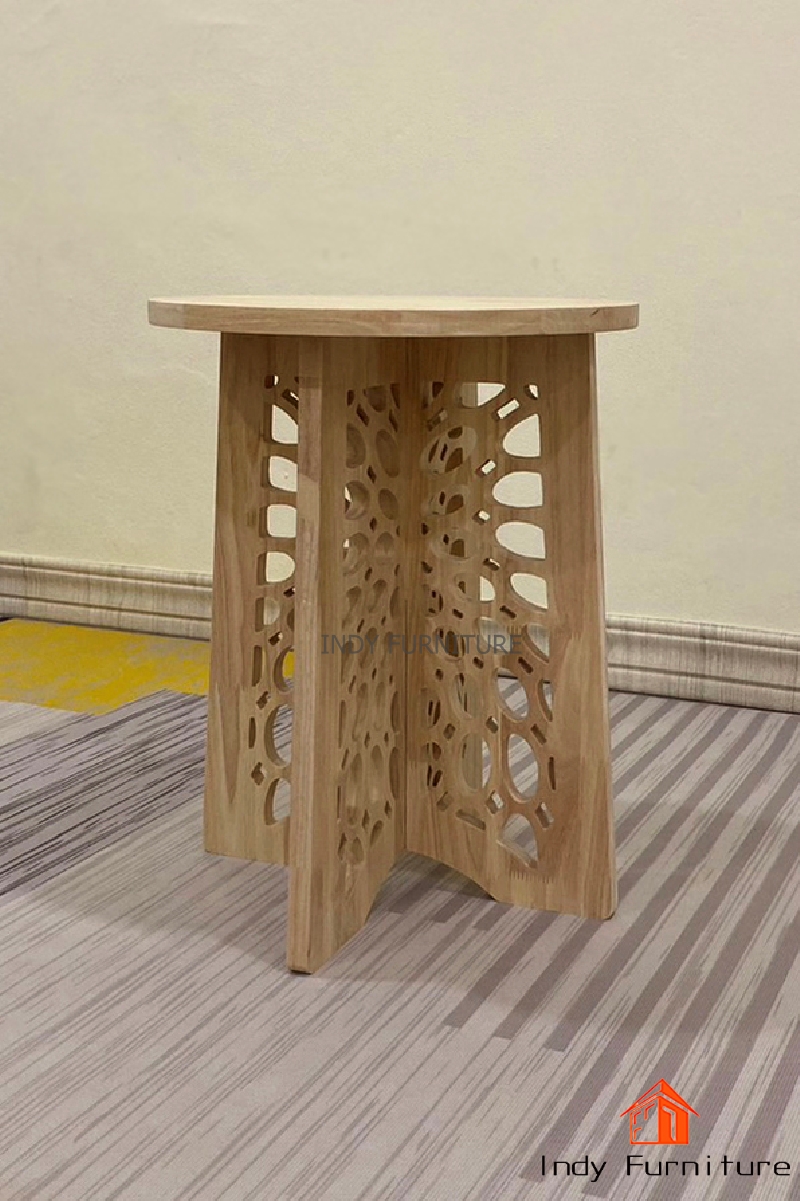 โต๊ะข้างกลม สตูลกลม ไม้ยางพารา รุ่น Lucky สีธรรมชาติ