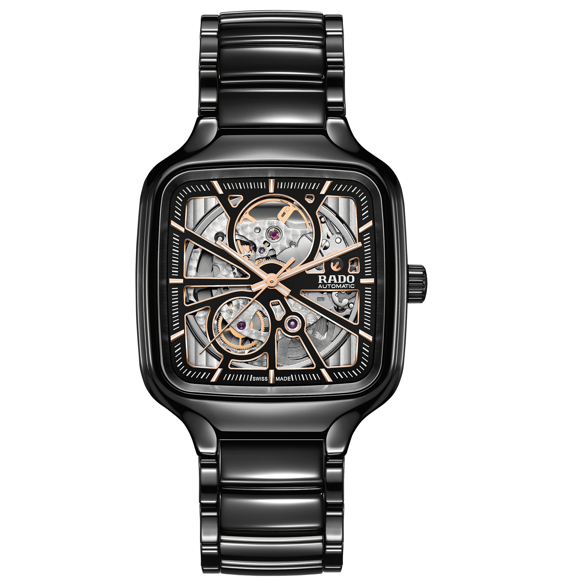 (ประกันศูนย์ไทย 2 ปี) RADO TRUE SQUARE AUTOMATIC OPEN HEART รุ่น R27086162 สีดำตัวเรือนไฮเทค เซรามิค