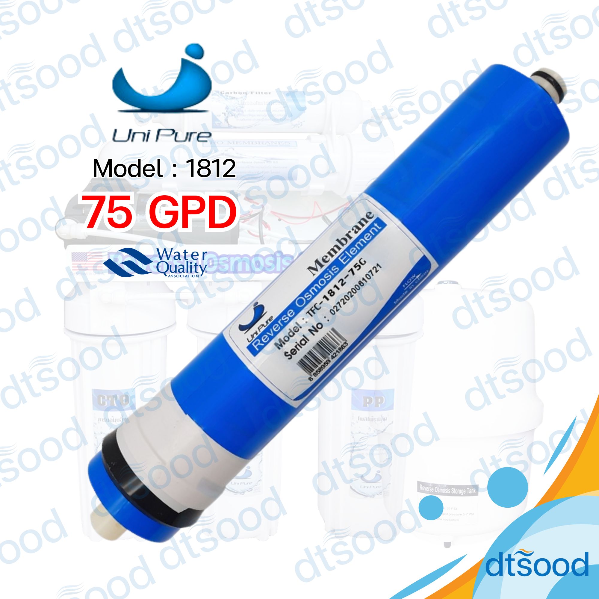 ไส้กรองน้ำ RO Membrane ขนาด 75 GPD ยี่ห้อ Unipure กรองละเอียด 0.0001 ไมครอน