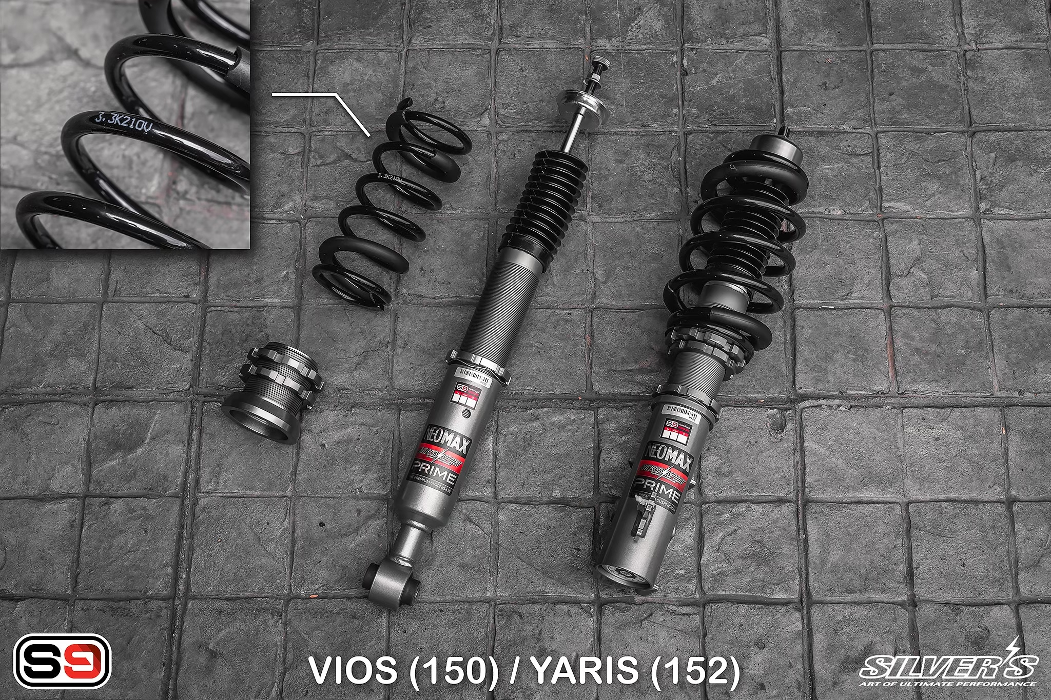 โช้คอัพ Silver’s รุ่น NeoMaxPrime สตรัทปรับเกลียว ใส่ VIOS 150 / YARIS 152
