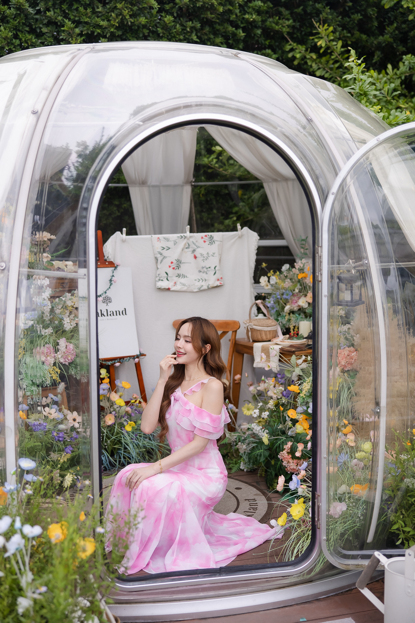 Pink Cloudy Off-Shoulder Maxi Dress ลายเมฆชมพู